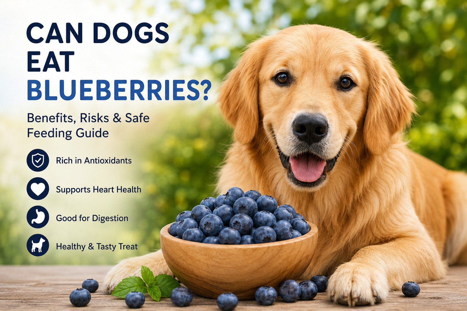 Dog eating fresh blueberries as a healthy treat