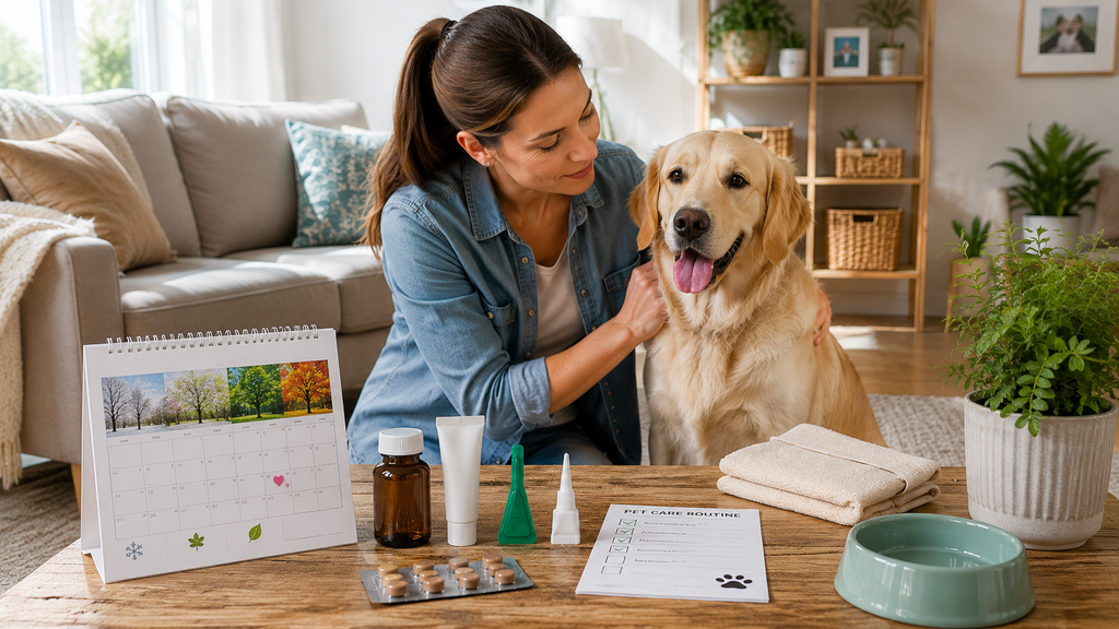 Dog owner maintaining a consistent flea and tick prevention routine
