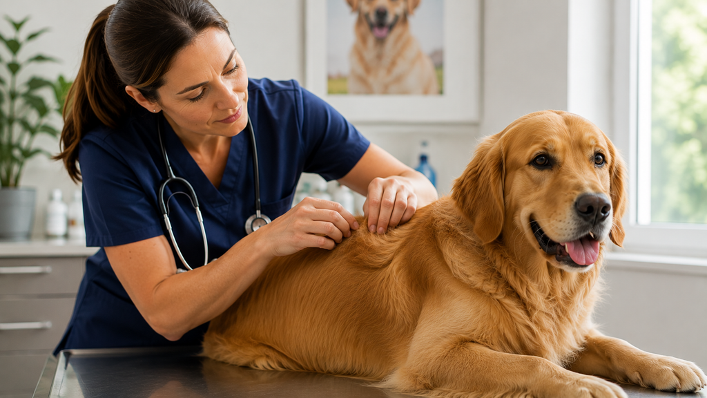 Dog being inspected for ticks after outdoor activity