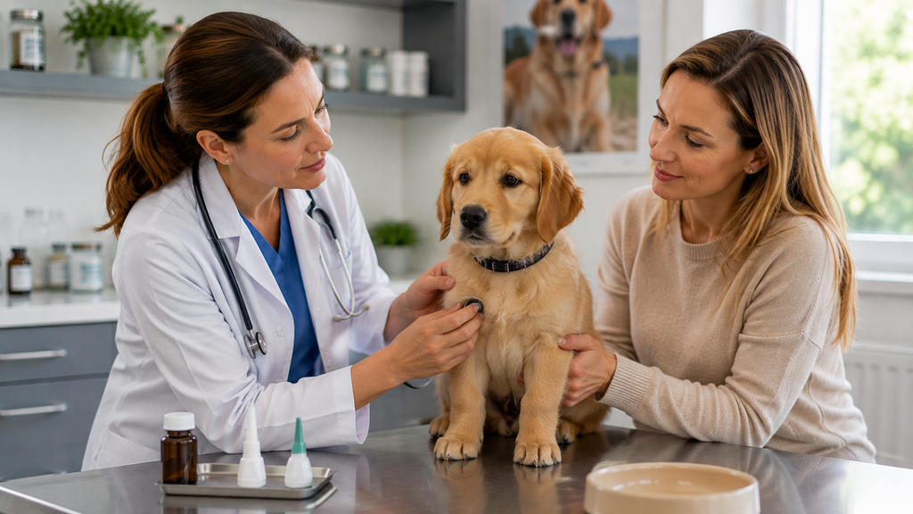 Puppy receiving professional parasite prevention guidance