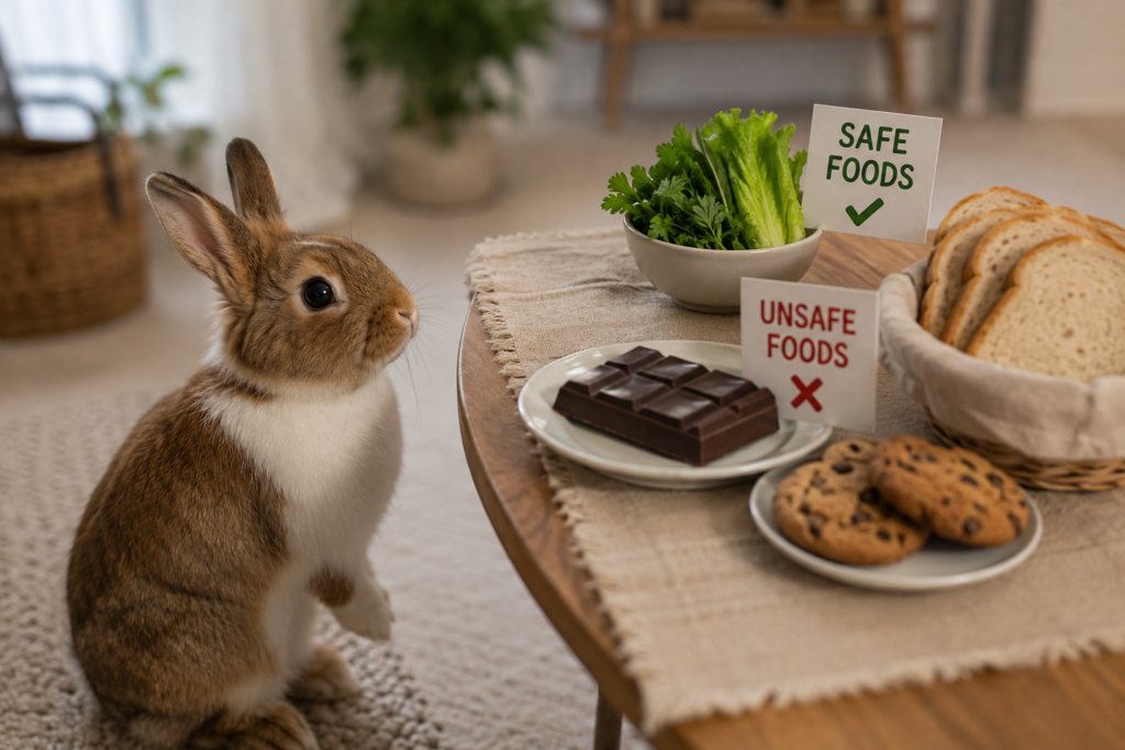 Foods that are unsafe for pet rabbits placed out of reach