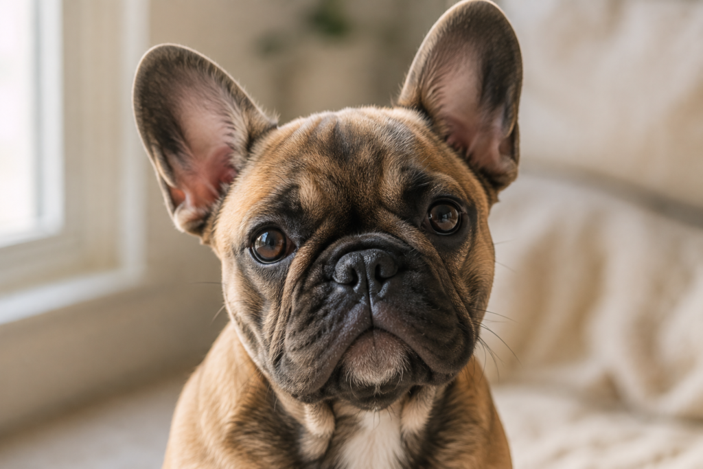 Close-up portrait of a French Bulldog's face and features